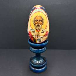 Vintage Wooden Egg Box Icon St Nicholas Church Hand Painted Religion Folk Art