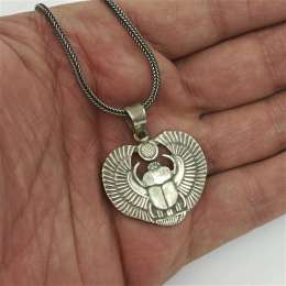 925 Silver Winged Scarab Pendant – Handmade Vintage Egyptian Jewelry