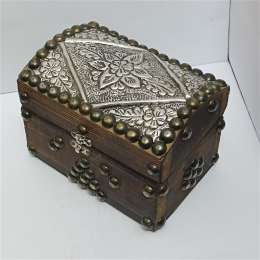 Vintage wooden jewelry box with metal inlay, handmade Egyptian heritage design