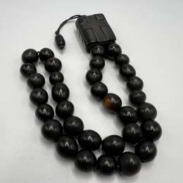 Vintage USSR Black Ebonite Christian Prayer Beads Book-Shaped Hand Carved 33pc