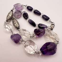 Vintage Sterling Silver 925 Womens Jewelry Necklace Beads Natural Amethyst 104gr
