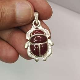Handmade silver925 scarab pendant with deep red stone, inspired by ancient Egypt