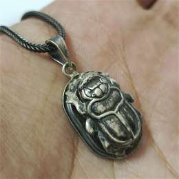 925 Silver Scarab Pendant, Egyptian Style, Antique Handmade Jewelry.