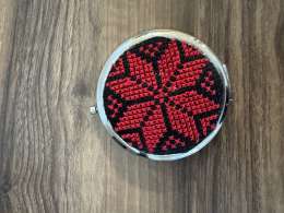 Handmade Compact Mirror with Traditional Red&Black Palestinian Floral Embroidery