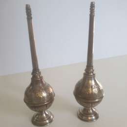 Hand-Engraved Copper Perfume Sprinklers Church Liturgy Antique Decor Set (Pair)