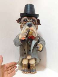 Home Bar Art Vintage English Cowboy Statue Dog Smoking Pipe Large Figurine 17