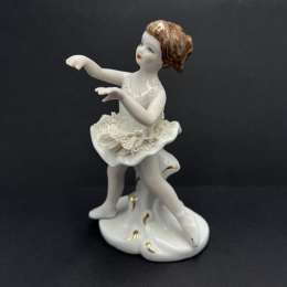 Vintage Porcelain Ballerina Figurine Lace Tutu Hand Painted Elegant Girl Dancer