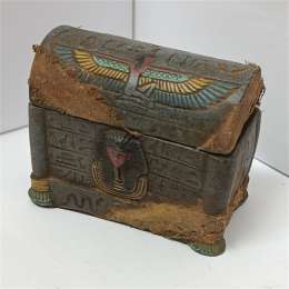 UNIQUE ANTIQUE ANCIENT EGYPTIAN Jewelry Box King Tutankhamun with Goddess Isis