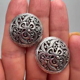 Vintage Sterling Silver 925 Filigree Clip On Earrings Floral Round Marked 8.6g
