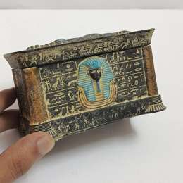 Antique-style Egyptian Pharaoh trinket box with hieroglyphic engravings