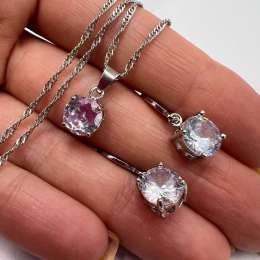 Jewelry Set Zirconia Earrings & Pendant Necklace New 925 Sterling Silver Gift