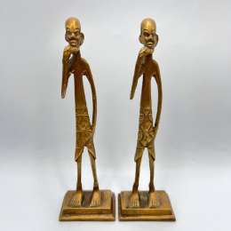 Vintage Bronze African Men Figurines Ethnic Tribal Art Home Decor Sculptures