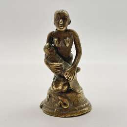 Miniature Antique Cast Bronze Brass Decor Figure Statue Woman & Child Primitive