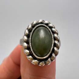 Vintage 925 Sterling Silver Jade Ring Nephrite Gemstone Jewelry Marked Size 6.5