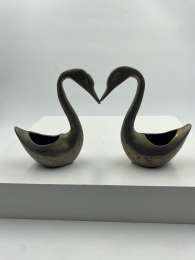 Silver Plated Candle Holder Swan Figurine Pair Very Unique Vintage Candlestick