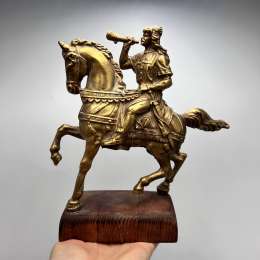 Vintage Brass Figurine Horse Rider Warrior Statue Medieval Decor Figurine Wood
