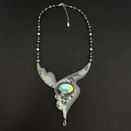 Women's necklace with rare natural pearls, vintage accessories  silver Handmade
