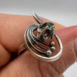 Vintage USSR 875 Sterling Silver Ring Size 6.5 Green Gemstone Soviet Jewelry