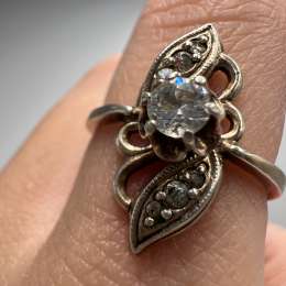 Vintage USSR Stone Ring Gilt Sterling Silver 925 Jewelry Women's Beautiful 9.5US