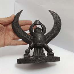 Egyptian Winged Scarab Statue – Handcrafted Black Stone Pharaoh Style Unique