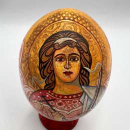 Antique Wooden Egg Icon Archangel Michael Hand Painted Orthodox Folk Art Easter