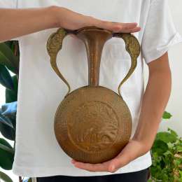 Antique Middle Eastern Copper Vase Jug Hand Engraved Forged Art Israel Judaica