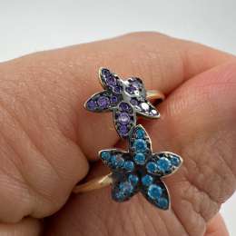 New 14K Solid Gold Ring Women’s Jewelry Blue & Purple Stones Italy Gift Size 8