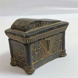 Antique Egyptian Sarcophagus Box, Vintage Pharaonic Style with Hieroglyphs