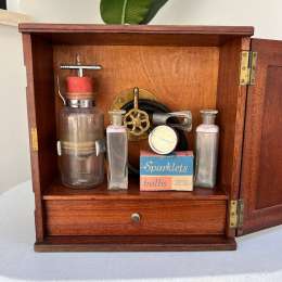 1930 Antique Sparklets Soda Syphon Set in Wooden Case CO2 Bulbs England Vintage