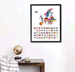 All European National Flags Prints Wall Art Canvas Poster,Creative Europe Map Mi