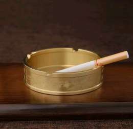 Portable Ashtray Round Brass Tabletop Holder Office Household Metal Indoor Large