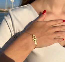Minimalist Ancient Egypt Ankh Bracelet for Women Gold Color Stainless Steel Cros