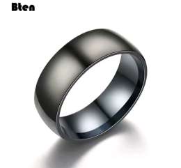 5 Bten Fashion Men's 8mm Black 100% Titanium Ring Matte Finished Classic Engagem