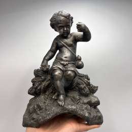 Vintage Cherub Putti Pocket Watch Stand Heavy Antique Style Sculpture Spelter