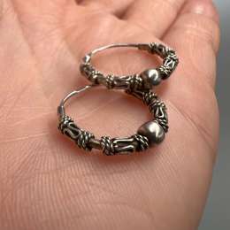 Vintage 875 Silver Small Hoop Earring With Bead Design USSR Signed   1.73 g