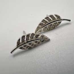 925 Sterling Silver Leaf Stud Earrings Jewelry with Zircon 1.38g Elegant Gift