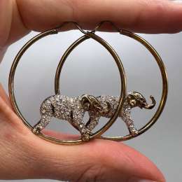 Vintage Airoldi Italian Gilt Sterling Silver 925 Hoop Earrings Elephants Gift
