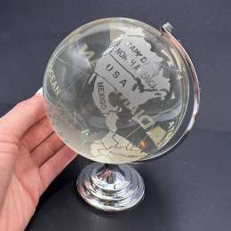 1600g Vintage Crystal Glass Globe Sphere Etched World Map on Chrome Stand