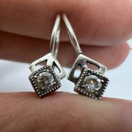 Vintage Pair Of Stud Earrings Sterling Silver 925 Cubic Zirconia USSR Jewelry