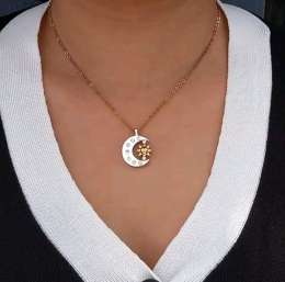 Gold Sun & Silver Moon Necklace Set 25x19mm Best Friend Gift for Men Women