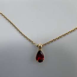 New 14K Solid Gold Necklace Italy – Teardrop Red Garnet Pendant 1.8g