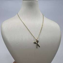 New 14K Solid Gold Necklace Italy – Scissors Pendant with White Zircon 2.1g