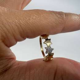 New 14K Solid Gold Ring Italy Star Band with White Zircon Accents Size 6.11 1.5g