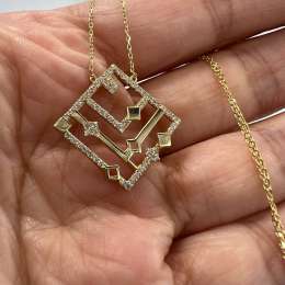 New 14K Solid Gold Necklace – Italian Geometric Elegant Pendant Design 2.8g 23cm