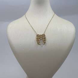 New 14K Solid Gold Italian Necklace  Angel Wing Pendant with Zircon 2.4g 22.5 cm
