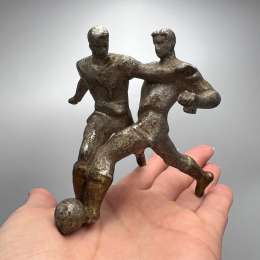 Vintage Aluminum Alloy Soccer Players Figurine Sports Sculpture Decor Handmade