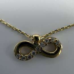 New Elegant 14K Solid Gold Necklace – Infinity Pendant with White Gemstones 1.6g