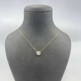 New Elegant 14K Solid Gold Necklace Italy – Round Bezel Set Pendant 2.0g, 22cm
