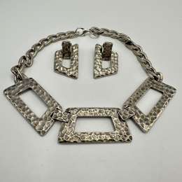 Vintage Agatha Paris Necklace and Earrings Set – Hammered Geometric Design