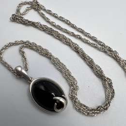 Vintage Beautiful Pendant Chain Sterling Silver 925 Jewelry Black Stone Women's